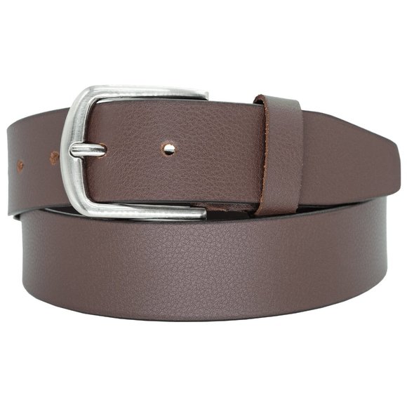 Leather Belt For Men with Classic Heavy Silver Buckle, Brown Belt - Picture 1 of 3